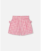 Deux par Toddler Girls Smocked Waist Short With Knots Pink And White Checks - Toddler|Child