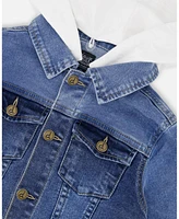 Deux par Boys Denim Jacket With French Terry Hood White And Blue