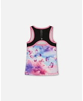 Deux par Girls Colorblock Athletic Tank Top Black With Butterflies Printed