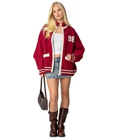 Edikted Womens 98 Varsity Zip Up Sweater