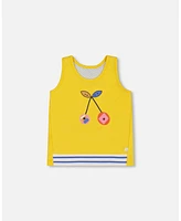 Deux par Big Girls Organic Cotton Tank Top Yellow And Cherries