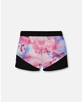 Deux par Girls Printed Athletic Short Pink, Blue And Butterflies