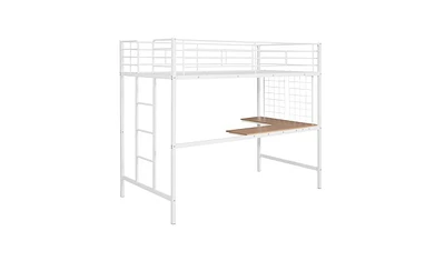 Loft Bed with Sturdy Metal Frame Desk and Grid Panel