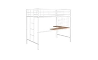 Loft Bed with Sturdy Metal Frame Desk and Grid Panel