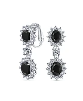 Bling Jewelry Crown Halo Pave Cubic Zirconia Cz Drop Dangling Oval Chandelier Clip On Earrings For Women Statement Non-Pierced