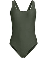 Lands' End Women's Long Tugless Ribbed X-Back One Piece Swimsuit