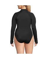 Lands' End Women's Plus Tugless Long Sleeve Rash Guard One Piece Swimsuit