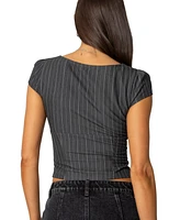 Edikted Womens Keni Pinstripe Zip Up Top