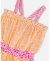 Deux par Toddler Girls Printed Terry Cloth Romper Vibrant Orange And White - Toddler|Child
