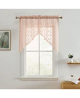 Hlc.me Isabella Floral Rod Pocket Lace Short Cafe Swags for Small Windows - 28 x 36 Inch Length (Blush Pink Swags, Set of 2)