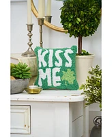 8" x 8" St. Patrick's Day "Kiss Me" Clover Hooked Small/Petite Accent Throw Pillow