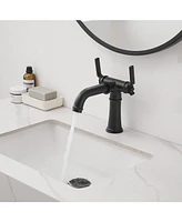Double Handle Industrial Style Bathroom Faucet Lavatory Mixer Tap Commercial Vanity In Matte Black