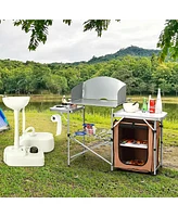 Foldable Outdoor Bbq Portable Grilling Table with Windscreen Bag