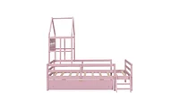 House Platform Bed with Guardrail and Storage Drawer for Kids' Room Organization Safety