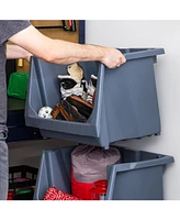 Iris Usa Medium Stackable Storage Bins Open Front, Heavy Duty Garage Organization