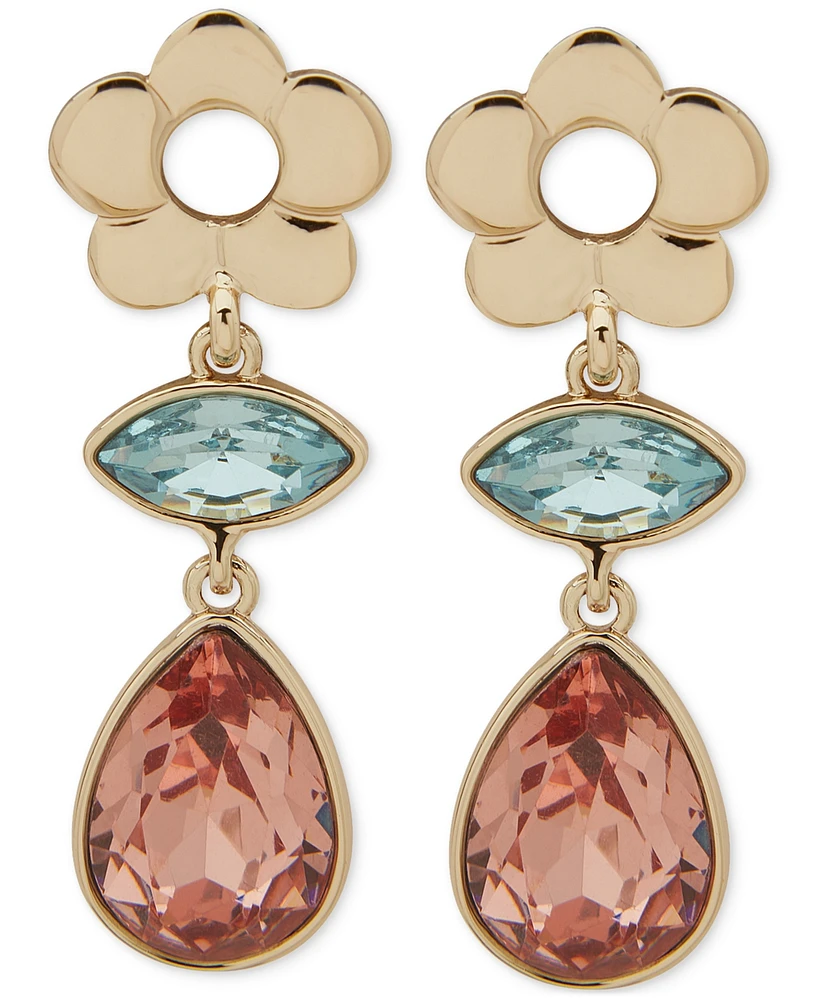 Karl Lagerfeld Paris Gold-Tone Colored Stone & Flower Drop Earrings