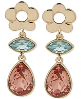 Karl Lagerfeld Paris Gold-Tone Colored Stone & Flower Drop Earrings