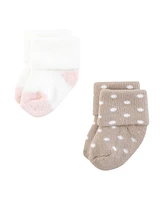 Hudson Baby Girls Cotton Rich Newborn and Terry Socks, Soft Pink Dot Stripe, Months