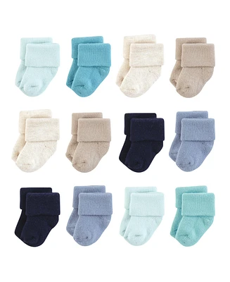 Hudson Baby Boys Cotton Rich Newborn and Terry Socks, Blue Teal Neutral, Months