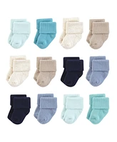 Hudson Baby Boys Cotton Rich Newborn and Terry Socks, Blue Teal Neutral, Months