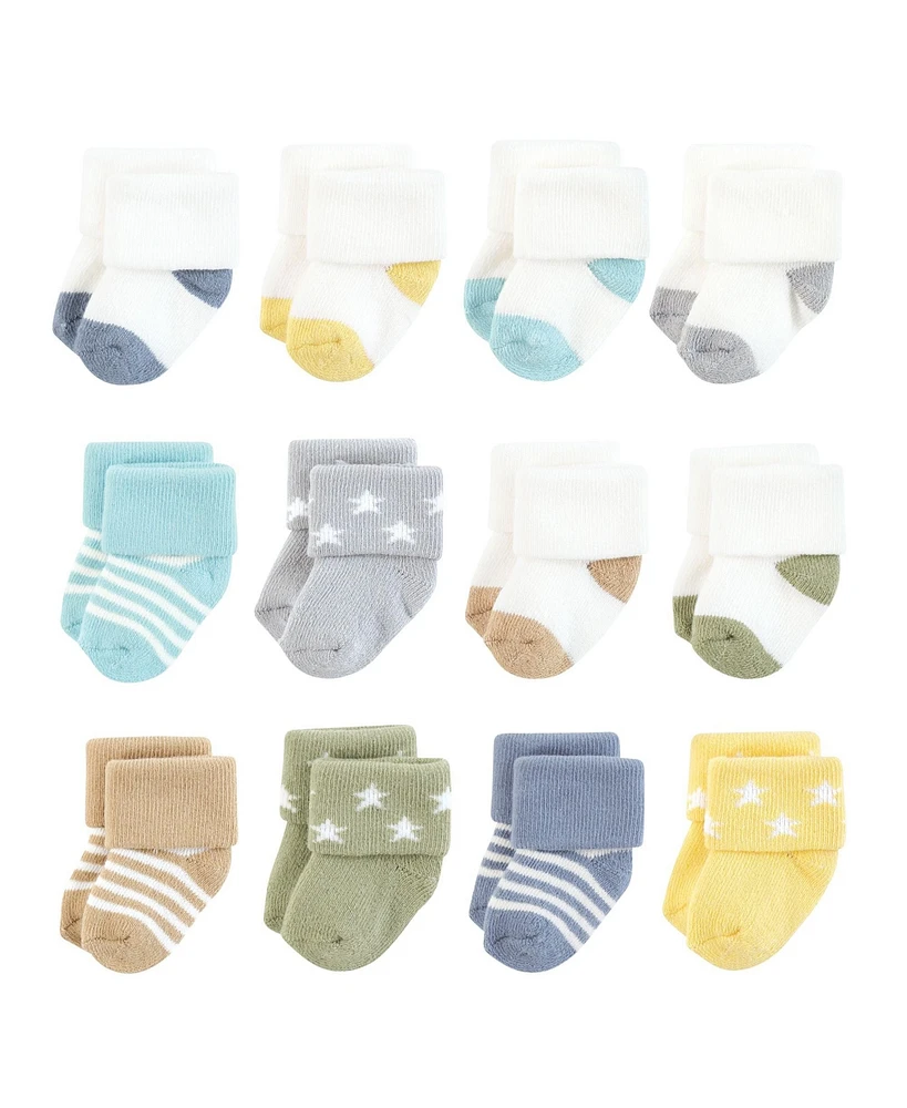 Hudson Baby Boys Cotton Rich Newborn and Terry Socks Asst Stars, Months