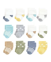 Hudson Baby Boys Cotton Rich Newborn and Terry Socks Asst Stars, Months