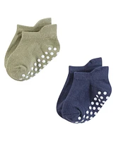 Hudson Baby Boys Non-Skid No-Show Socks, Blue Gray Teal