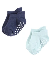 Hudson Baby Infant Boy Non-Skid No-Show Socks, Blue Gray Teal, Months