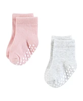 Hudson Baby Girls Cotton Rich Newborn and Terry Socks, Pink Gray Basic, Months