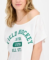 Self Esteem Juniors' Sporty Graphic Off-The-Shoulder T-Shirt