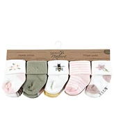 Touched by Nature Baby Girls Organic Cotton Socks, Soft Wildflower, 0-6 Months