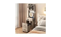 Small Vanity Desk with Mirror and Led Lights – Compact Makeup Table Charging Station, Storage Shelves