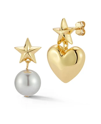 Rachel Zoe Gold Plated Mismatched Pearl and Heart Drop Earrings