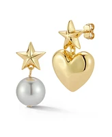 Rachel Zoe Gold Plated Mismatched Pearl and Heart Drop Earrings