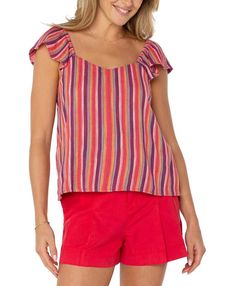 Liverpool Los Angeles Women's Flutter Sleeve Striped Top