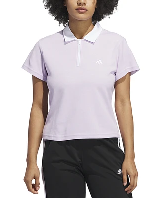 adidas Women's Summer Embroidered Logo Zip Polo T-Shirt