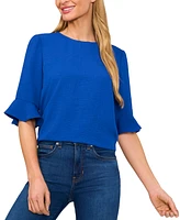 CeCe Women's Crew Neck Ruffled-Cuff Elbow-Sleeve Rumple Blouse