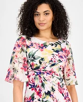 Connected Women's Floral-Print Faux-Wrap Dress