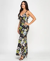 Morgan & Company Juniors' Floral Sequin V-Neck Sleeveless Gown