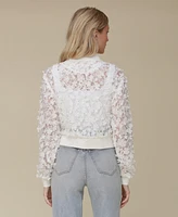 Avec Les Filles Women's Lace Cropped Bomber Jacket