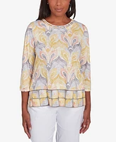 Alfred Dunner Women's Dress Code Geometric Medallion Crewneck Top