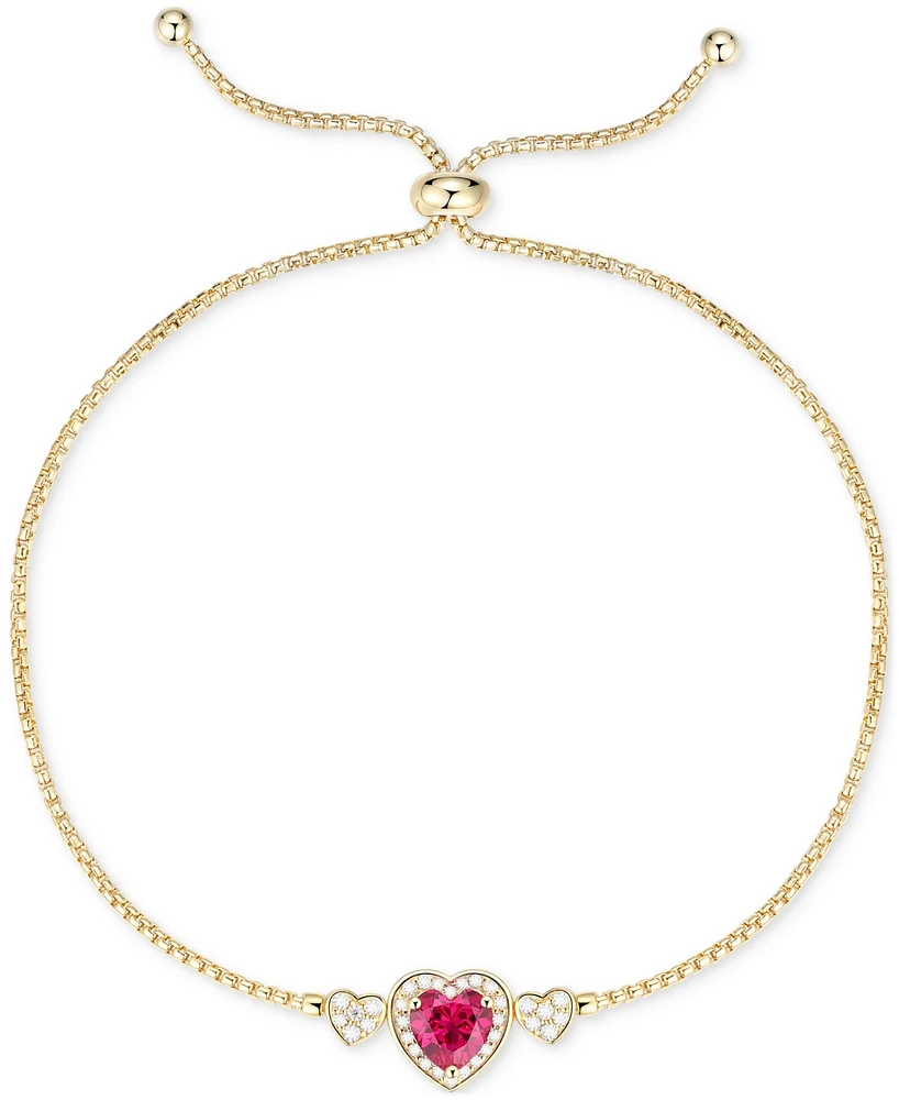 Lab-Grown Ruby (1-1/2 ct. t.w.), Lab-Grown White Sapphire (1/4 ct. t.w.) & Diamond Accent Heart Slider Bracelet in 14K Gold Over Sterling Silver