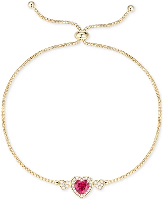 Lab-Grown Ruby (1-1/2 ct. t.w.), Lab-Grown White Sapphire (1/4 ct. t.w.) & Diamond Accent Heart Slider Bracelet in 14K Gold Over Sterling Silver