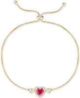 Lab-Grown Ruby (1-1/2 ct. t.w.), Lab-Grown White Sapphire (1/4 ct. t.w.) & Diamond Accent Heart Slider Bracelet in 14K Gold Over Sterling Silver
