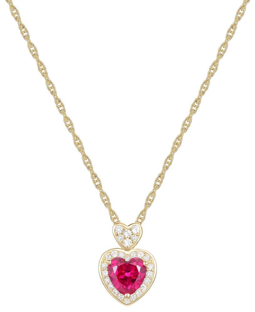 Lab Grown Ruby (1 ct. t.w.), White Sapphire (1/5 ct. t.w.) & Diamond Accent Heart Pendant Necklace in 14K Gold Over Sterling Silver, 18"