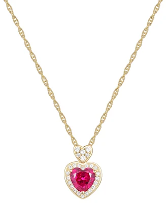 Lab Grown Ruby (1 ct. t.w.), White Sapphire (1/5 ct. t.w.) & Diamond Accent Heart Pendant Necklace in 14K Gold Over Sterling Silver, 18"