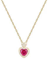 Lab Grown Ruby (1 ct. t.w.), White Sapphire (1/5 ct. t.w.) & Diamond Accent Heart Pendant Necklace in 14K Gold Over Sterling Silver, 18"