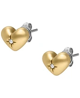 Fossil Sadie All My Love Gold-Tone Stainless Steel Heart Stud Earrings