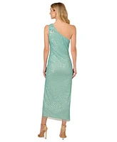 Adrianna Papell Women's One-Shoulder Beaded Sequin Dress