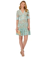 Adrianna Papell Women's V-Neck Lace Embroidery Dress